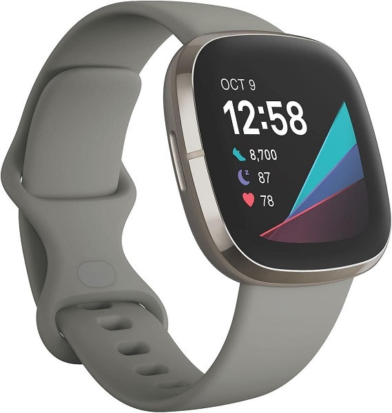 Fitbit Sense GPS Smartwatch Sage Grey with Silver Stainless Steel Case