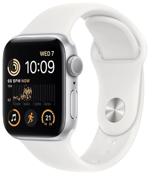 Apple Watch SE (2022) GPS 44mm Silver Aluminium Case with White Sport Band