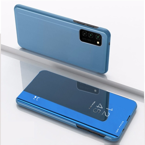 Plated Mirror Horizontal Flip Leather Case With Holder For Samsung Galaxy S21 Ultra Blue