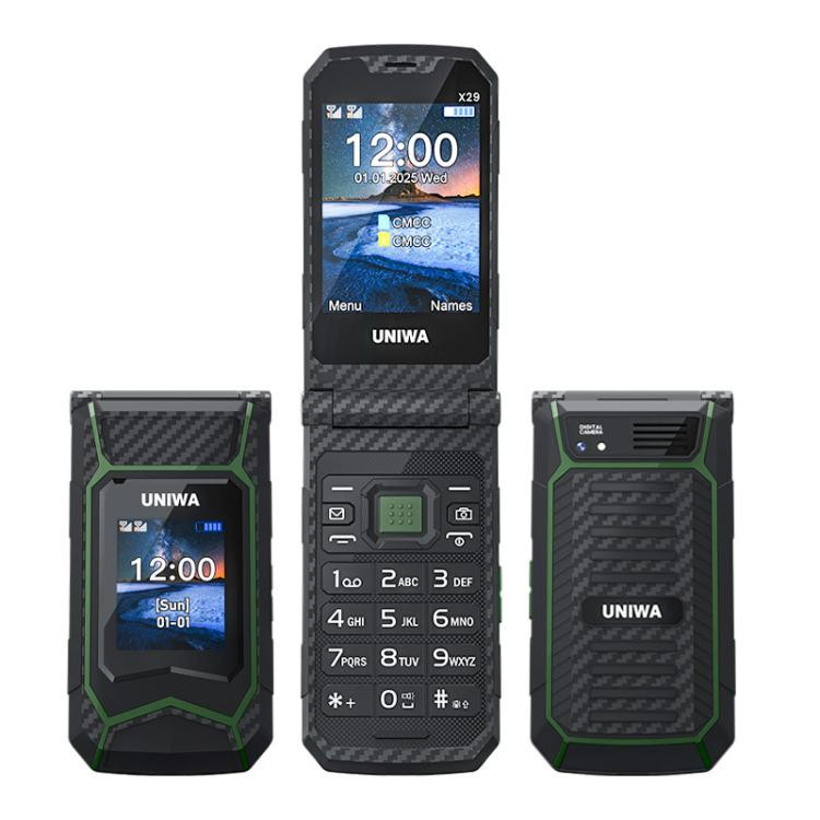 UNIWA X29 Keypad Flip Phone Dual Sim Black Green - EU Plug