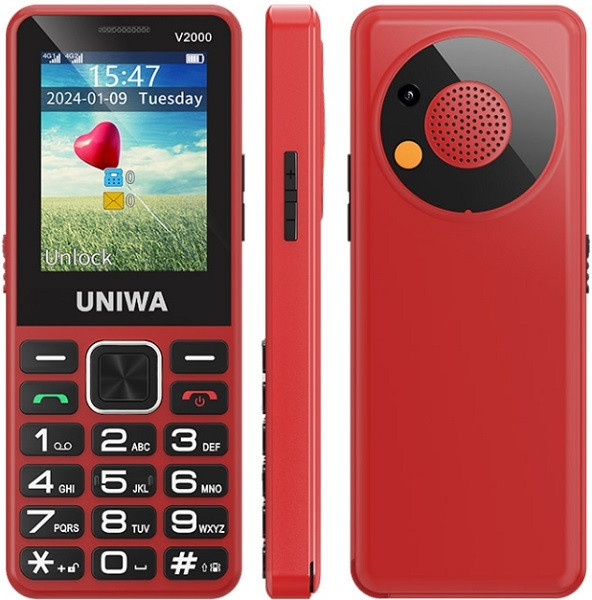 UNIWA V2000 Elder Mobile Phone Dual Sim 128MB Red (48MB RAM) - AU Plug