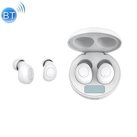 J1 TWS Digital Display Bluetooth V5.0 Wireless Earphones with LED Charging Box (White)