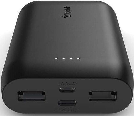 Belkin 3-Port Power Bank 10K with USB-A to USB-C Cable Black