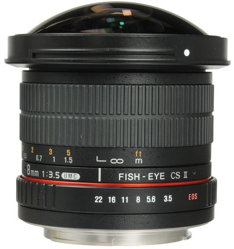 Samyang 8mm f/3.5 Fisheye Lens CS II with hood (Canon EF Mount)
