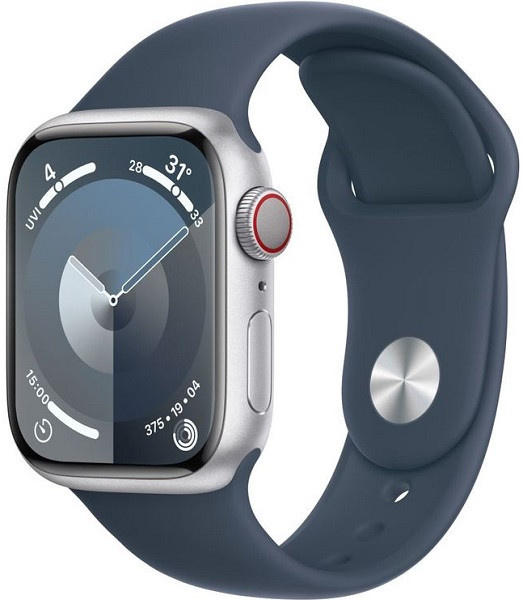 Apple Watch Series 9 GPS 41mm Silver Aluminium Case with M/L Blue Sport Band